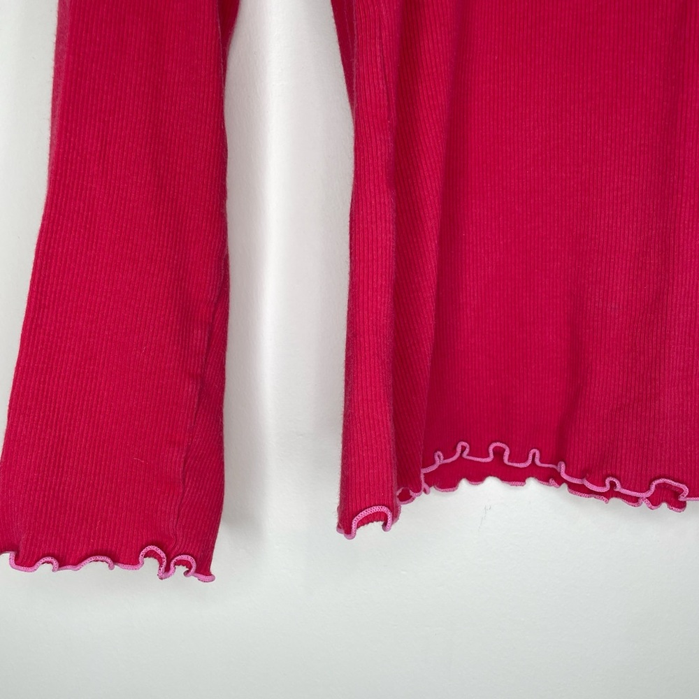 HUE Dreamy red wash Pink Lace Trim Ribbed baby tee Top long sleeve L - Picture 2 of 9